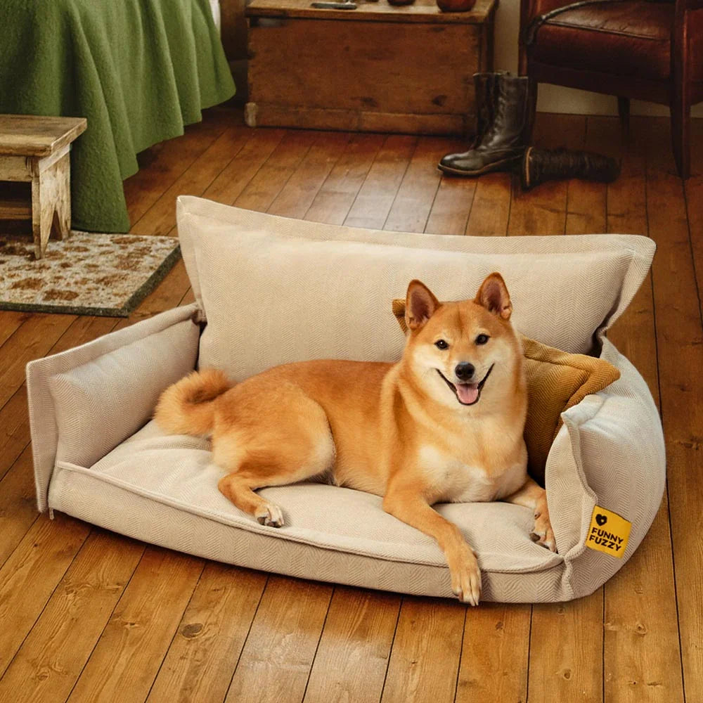 Letto ortopedico per cani in chenille a quattro stagioni, a doppio strato, con spugna rimovibile e cuscino