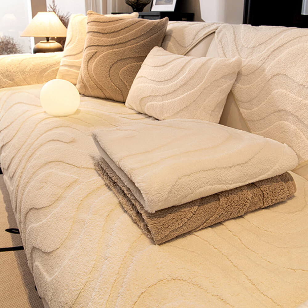 Copertura per divano antiscivolo in jacquard curvato in morbido peluche