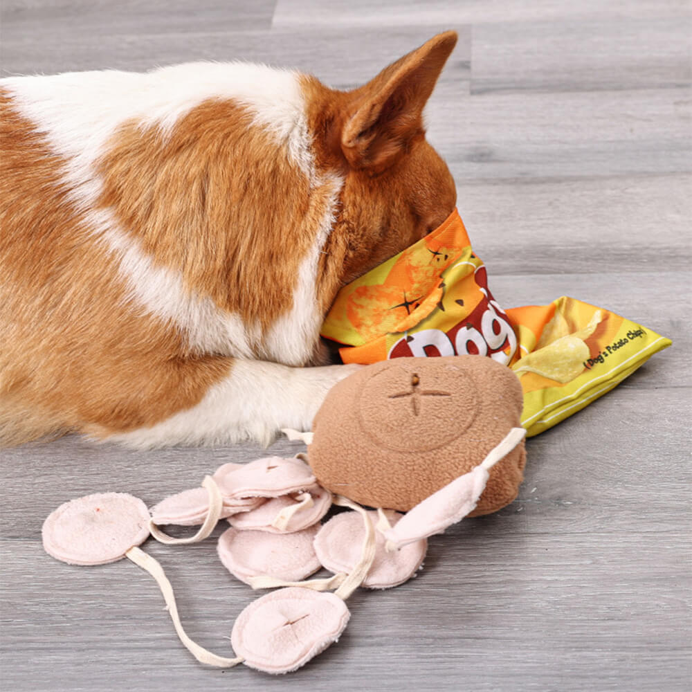 Giocattolo interattivo per cani con croccantini di patate, alimentatore lento e squeaky snuffle