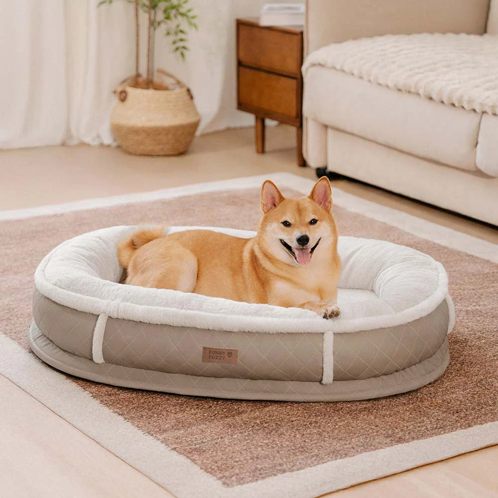Letto per cani ortopedico a ciambella in finta pelle deluxe e peluche rimovibile - WarmNest