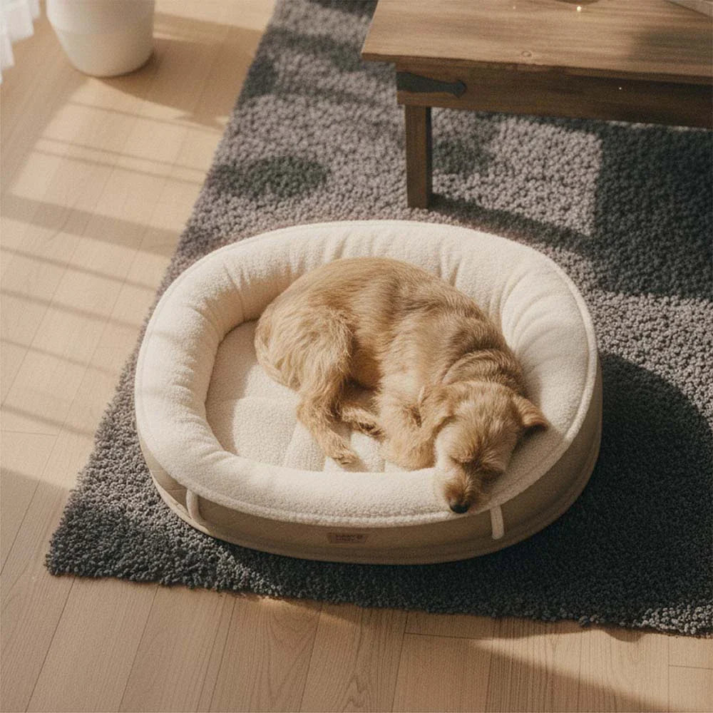 Letto per cani ortopedico a ciambella in finta pelle deluxe e peluche rimovibile - WarmNest