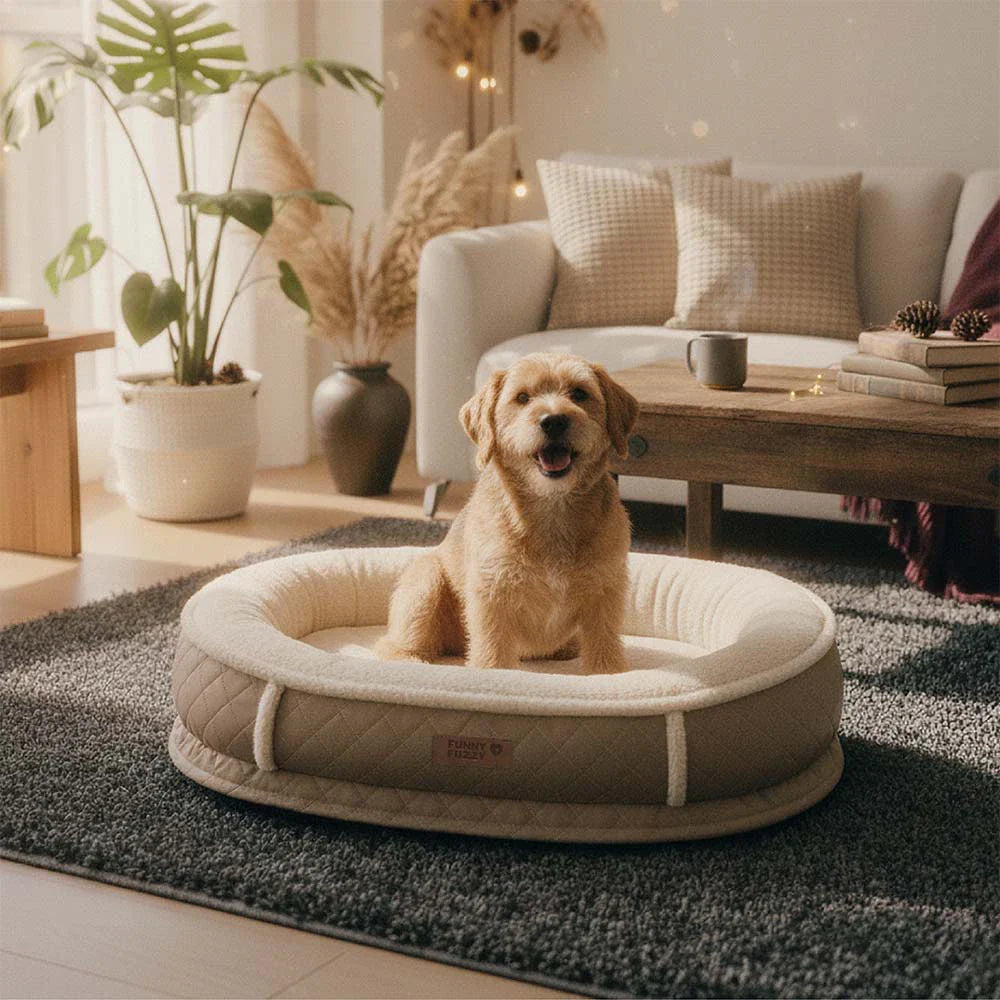Letto per cani ortopedico a ciambella in finta pelle deluxe e peluche rimovibile - WarmNest