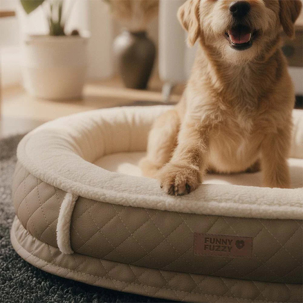 Letto per cani ortopedico a ciambella in finta pelle deluxe e peluche rimovibile - WarmNest