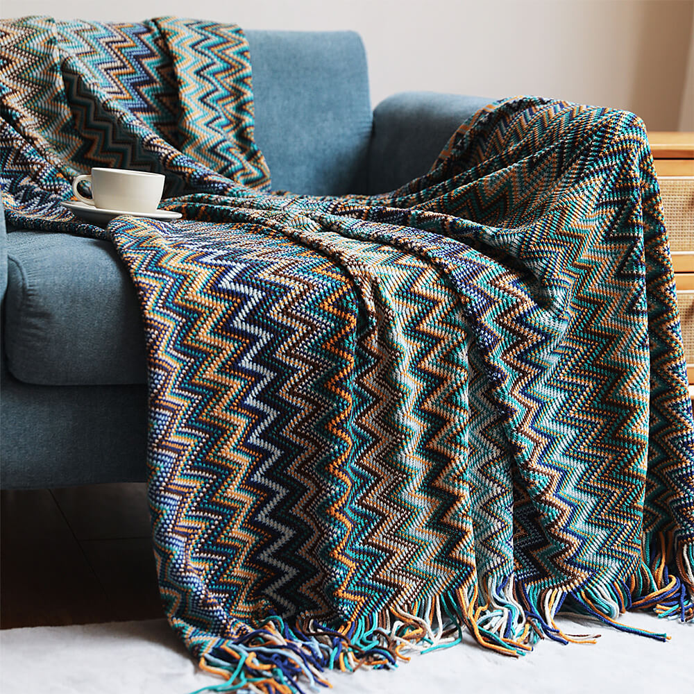 Bohemian Soft Knit Multi-Use Crochet Blanket with Tassels