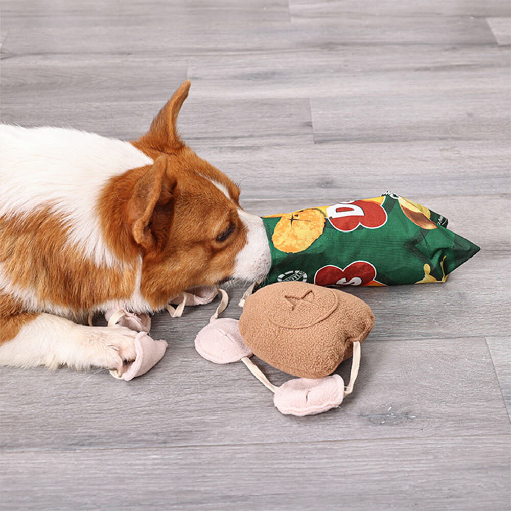 Giocattolo interattivo per cani con croccantini di patate, alimentatore lento e squeaky snuffle