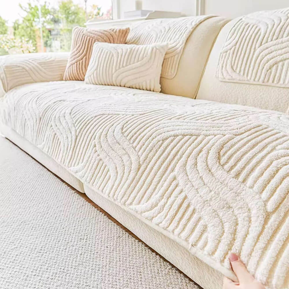 Copertura per divano in morbido peluche geometrico moderno, antiscivolo