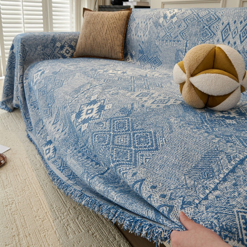Copertura per divano reversibile in chenille con motivo marocchino, resistente ai graffi di gatto.