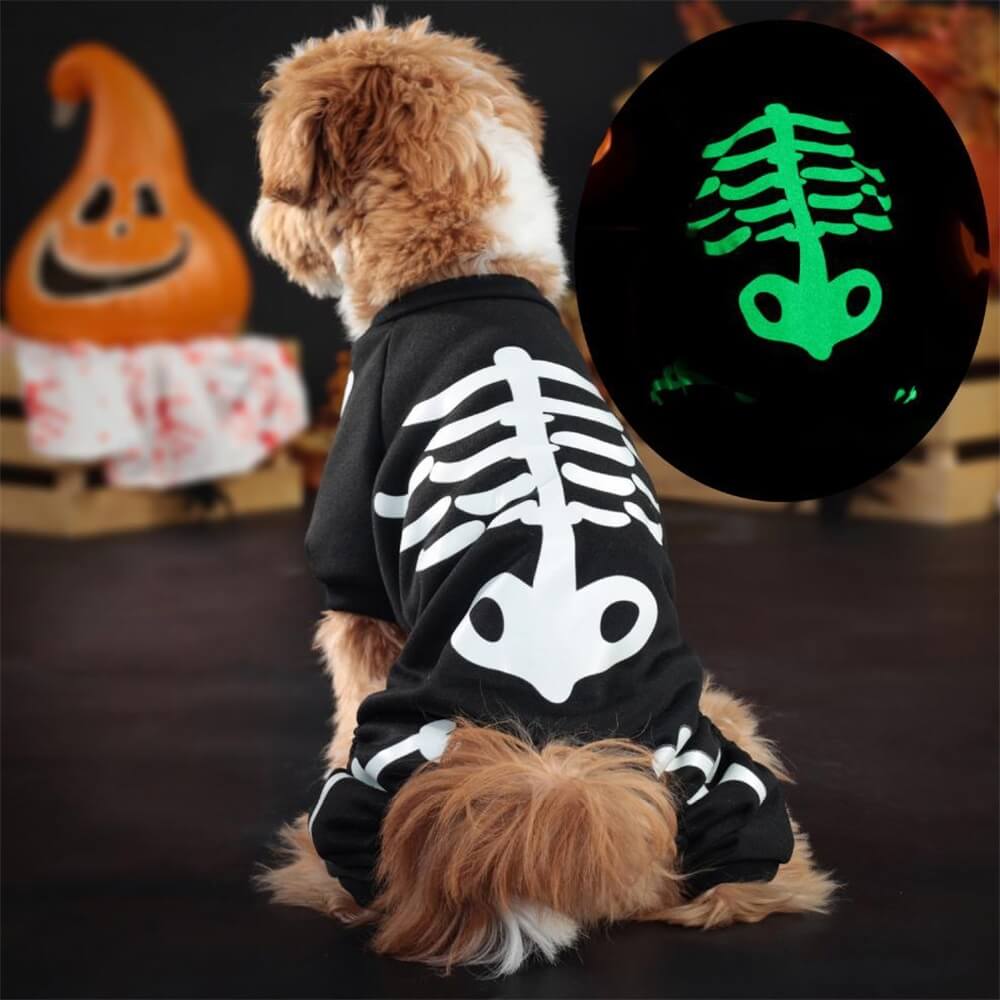 Costume da cane scheletro che si illumina al buio: perfetto per la notte di Halloween