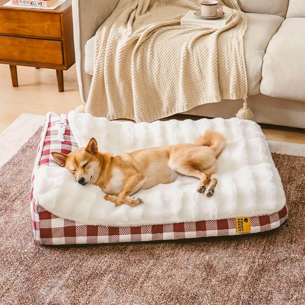 Letto per cani calmante con testiera rettangolare a quadri classici grandi - Wave da sogno