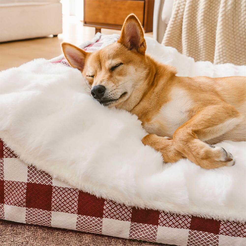 Letto per cani calmante con testiera rettangolare a quadri classici grandi - Wave da sogno