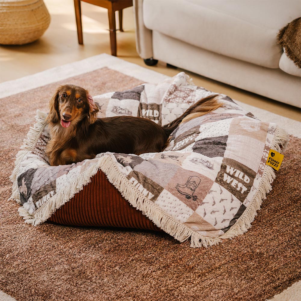 Letto per cani rotondo lavabile anti-graffio boho con pon pon - Hunter Night