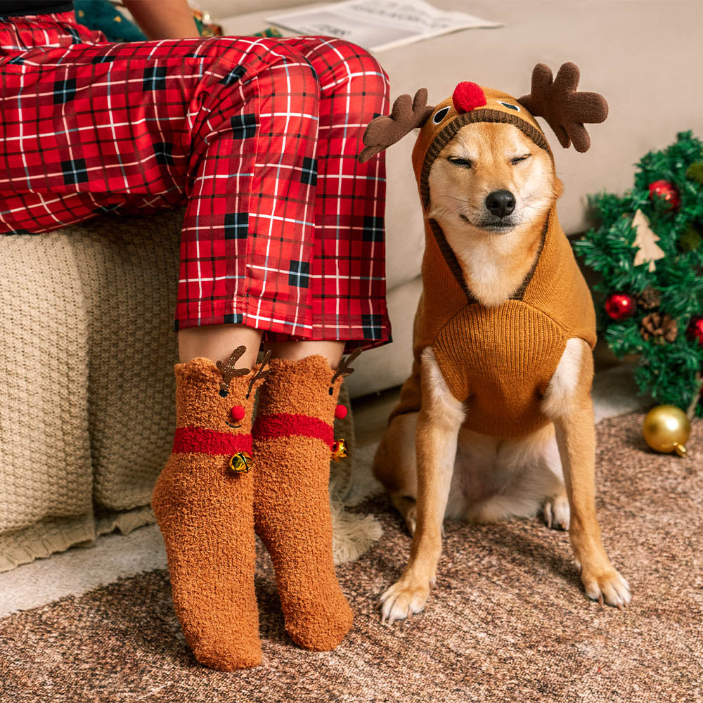 Calzini coordinati natalizi con maglione dolcevita caldo e spesso per animali domestici e proprietario