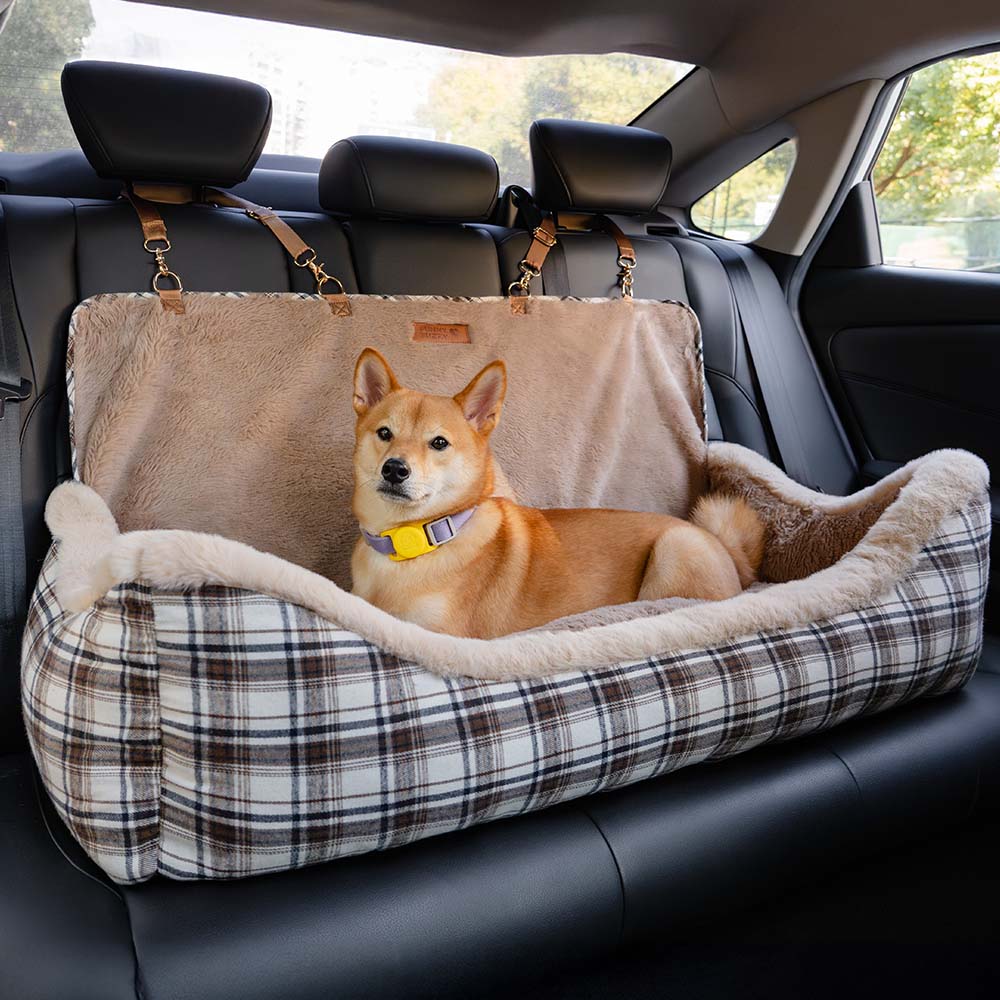 Grand siège d'auto rehausseur classique et moelleux pour chien, à garder en sécurité