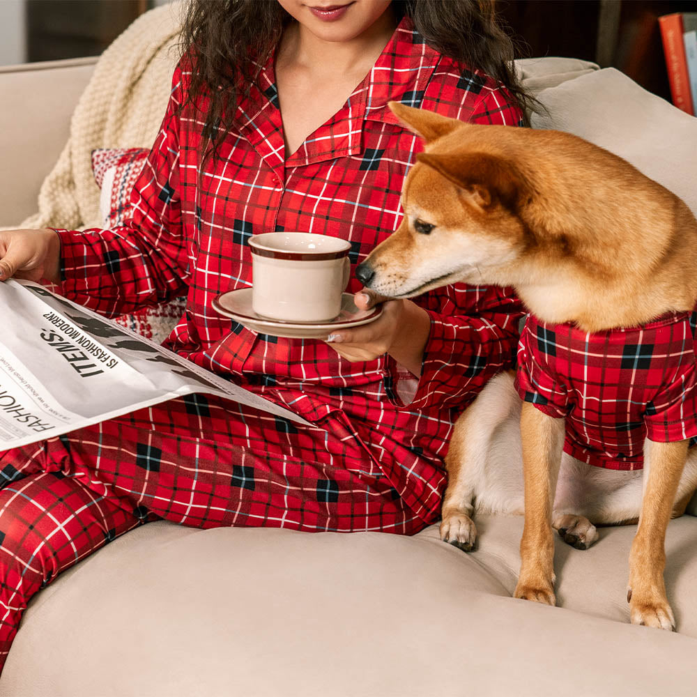 Pyjama assorti de Noël à carreaux rouges pour tout le corps, doux pour la peau, pour chien et propriétaire