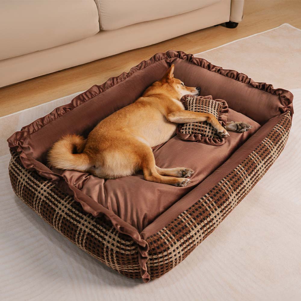 Grand lit confortable pour chien avec couverture pliable