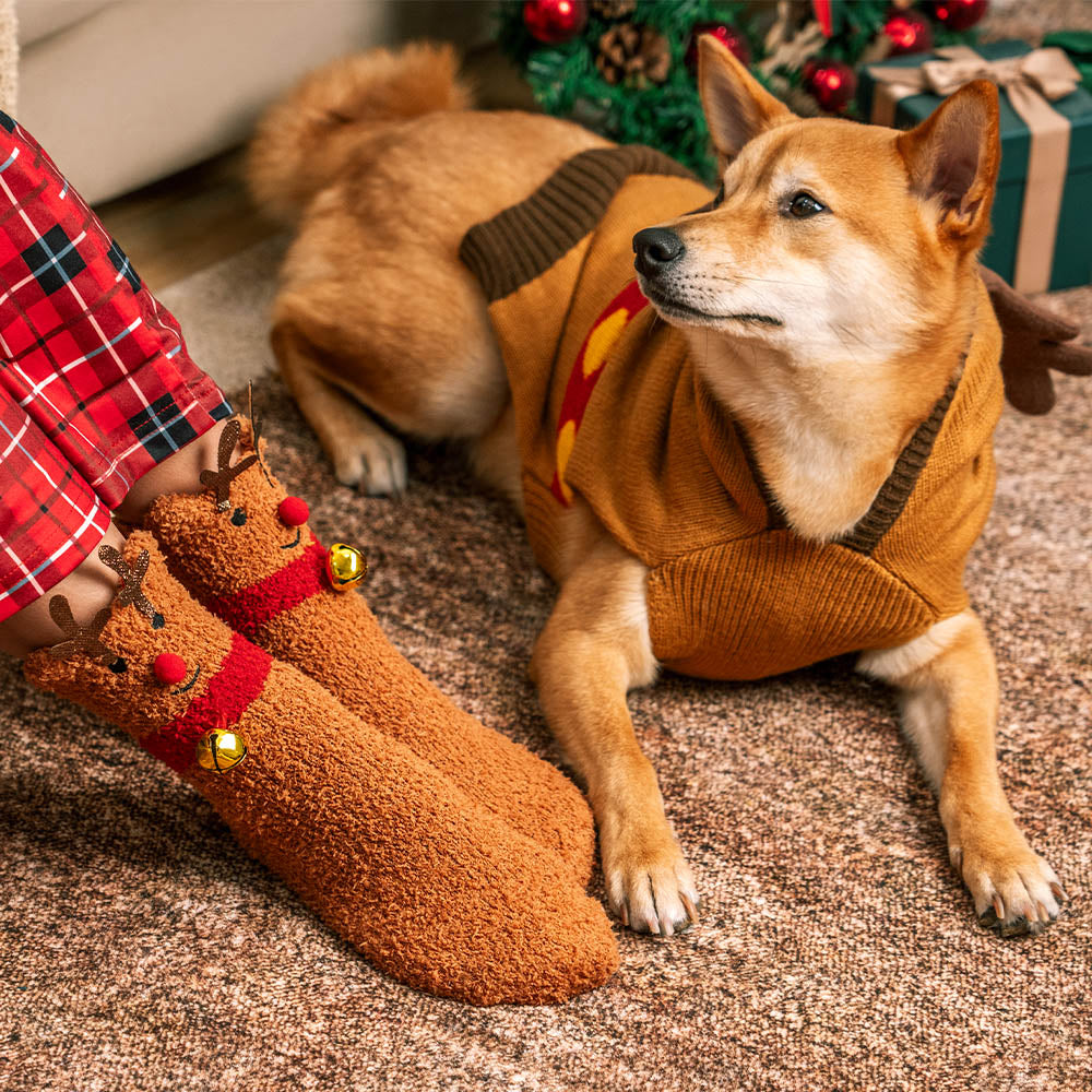 Calzini coordinati natalizi con maglione dolcevita caldo e spesso per animali domestici e proprietario