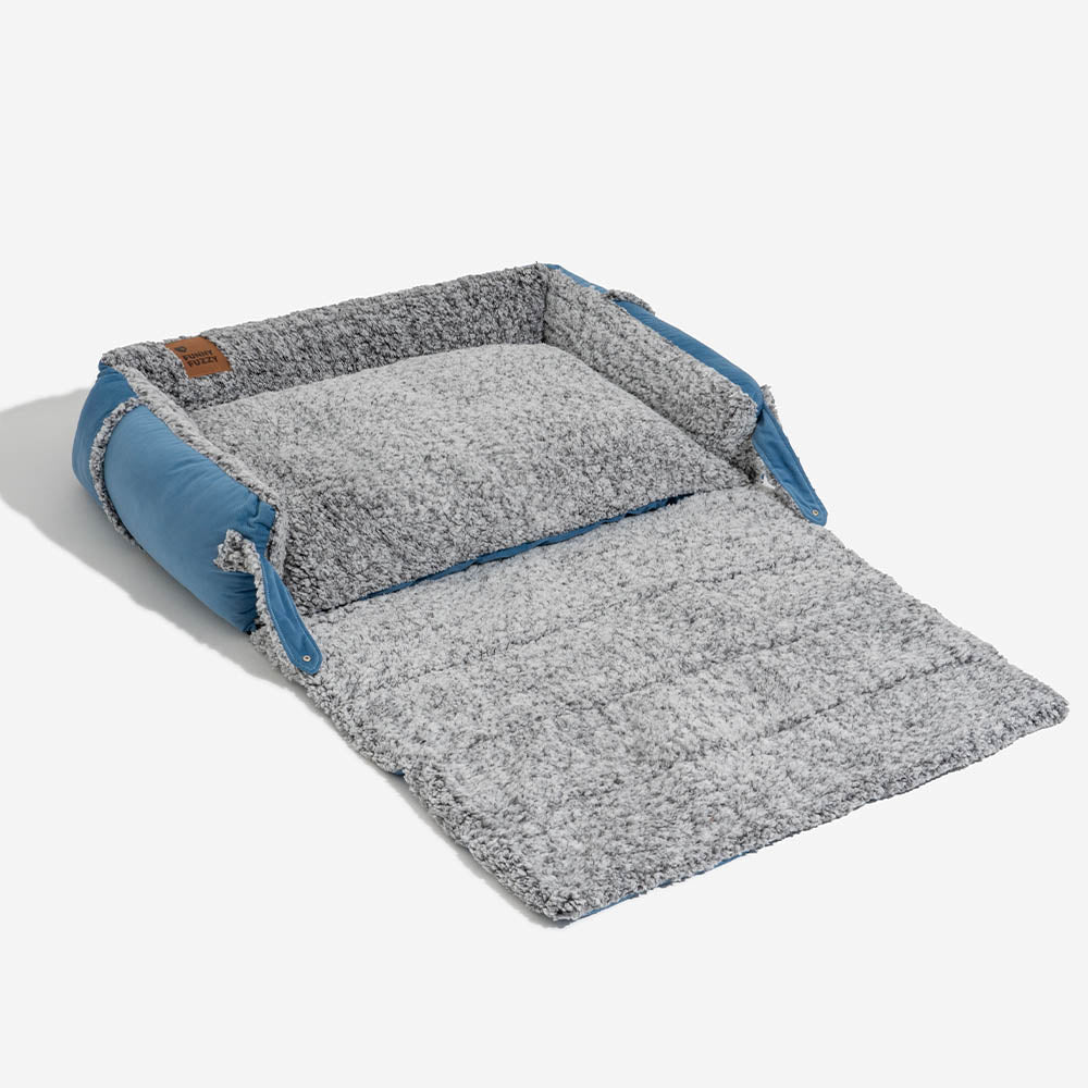 Large Cozy Bolster Dog Bed with Foldable Blanket Quilt - Azure Pupnap