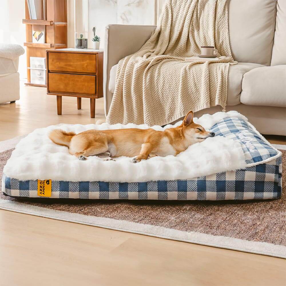 Letto per cani calmante con testiera rettangolare a quadri classici grandi - Wave da sogno