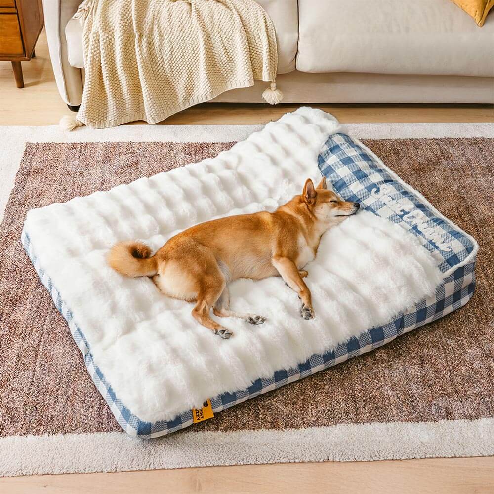Letto per cani calmante con testiera rettangolare a quadri classici grandi - Wave da sogno