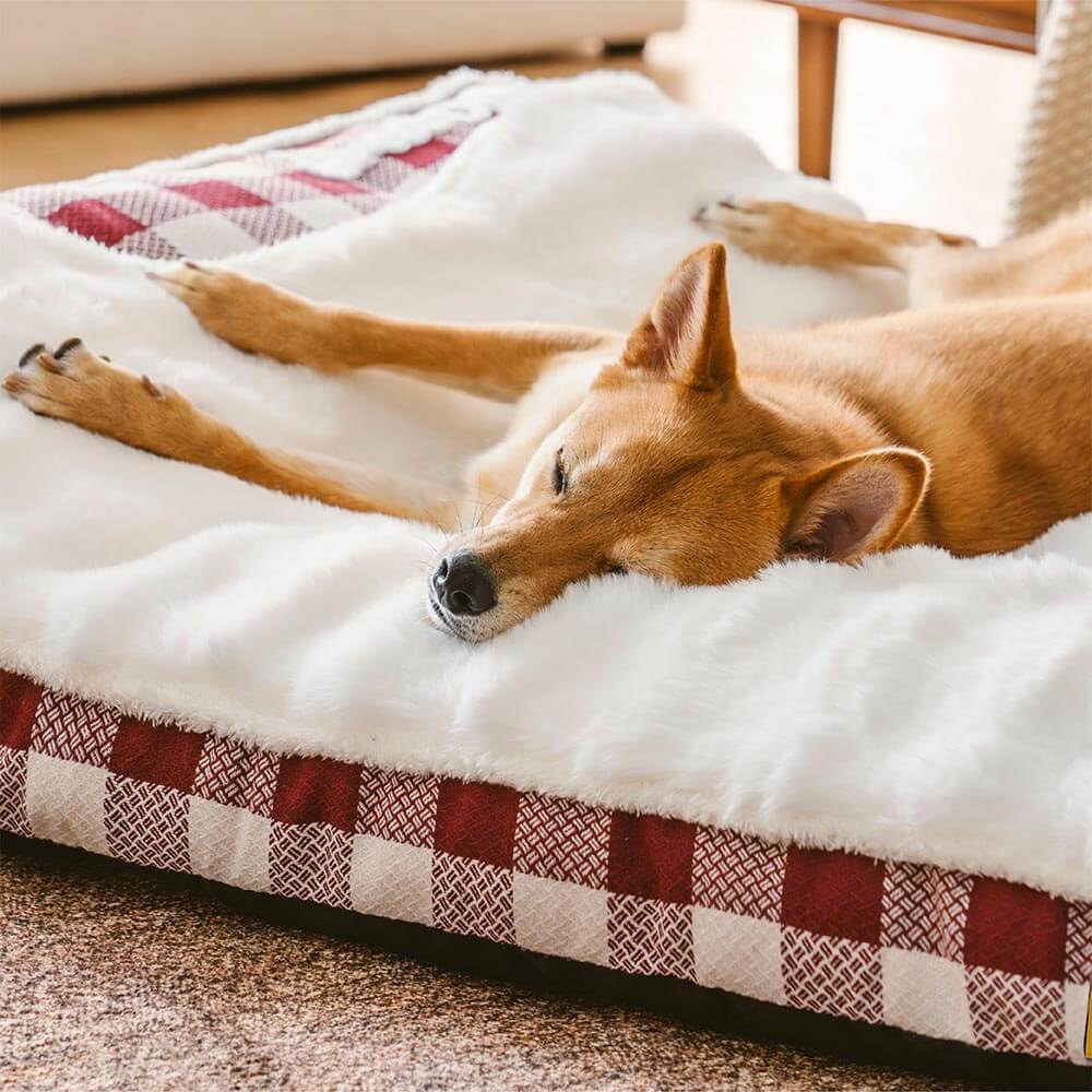 Letto per cani calmante con testiera rettangolare a quadri classici grandi - Wave da sogno