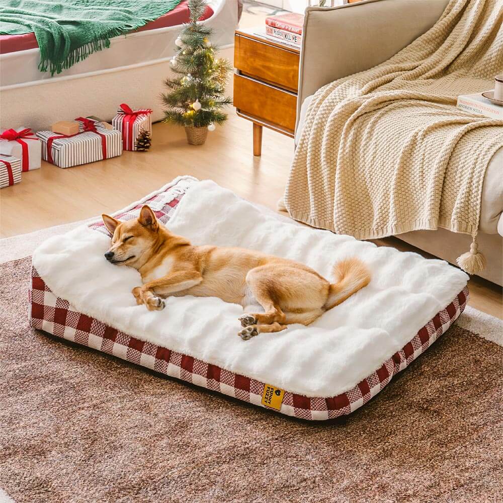 Letto per cani calmante con testiera rettangolare a quadri classici grandi - Wave da sogno
