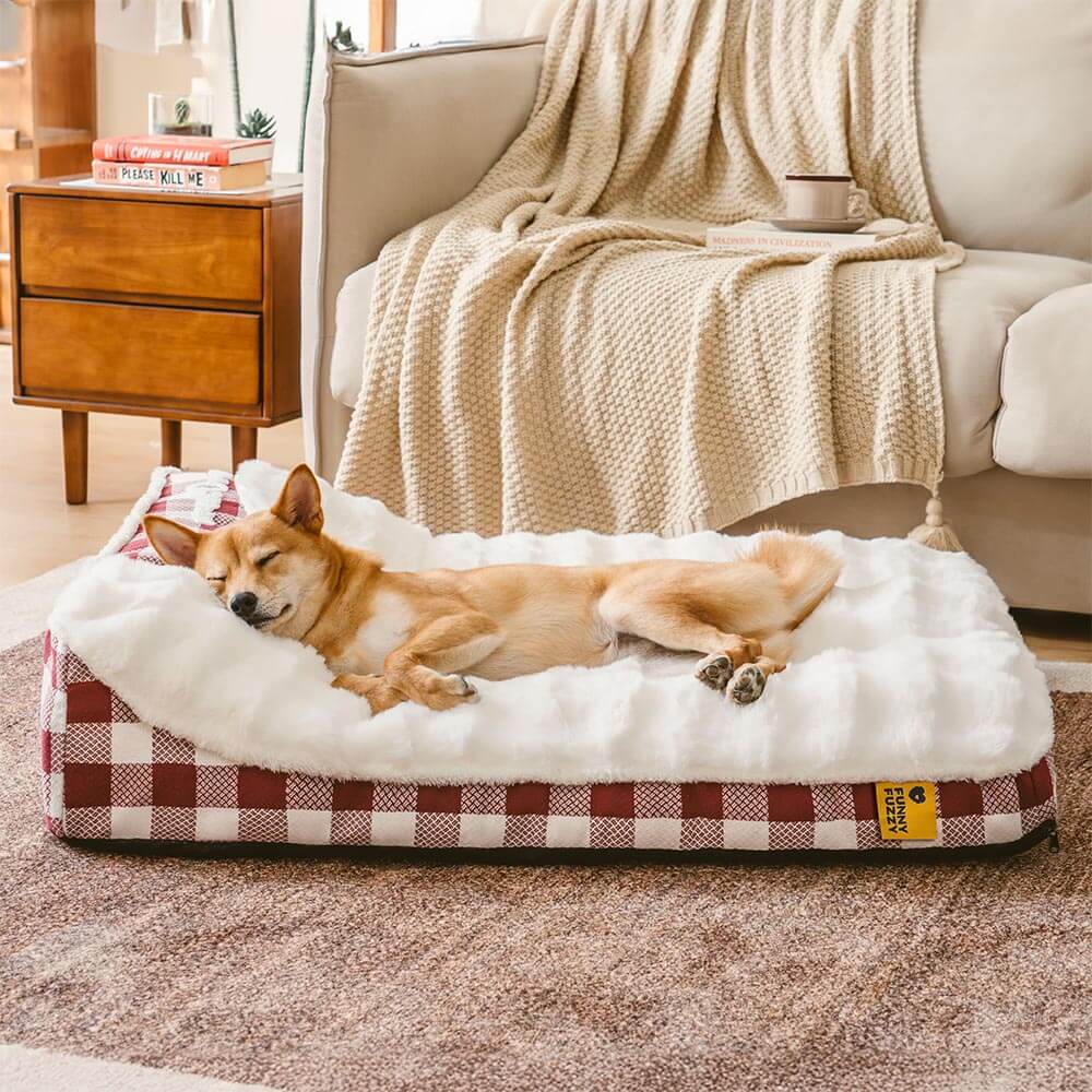 Letto per cani calmante con testiera rettangolare a quadri classici grandi - Wave da sogno