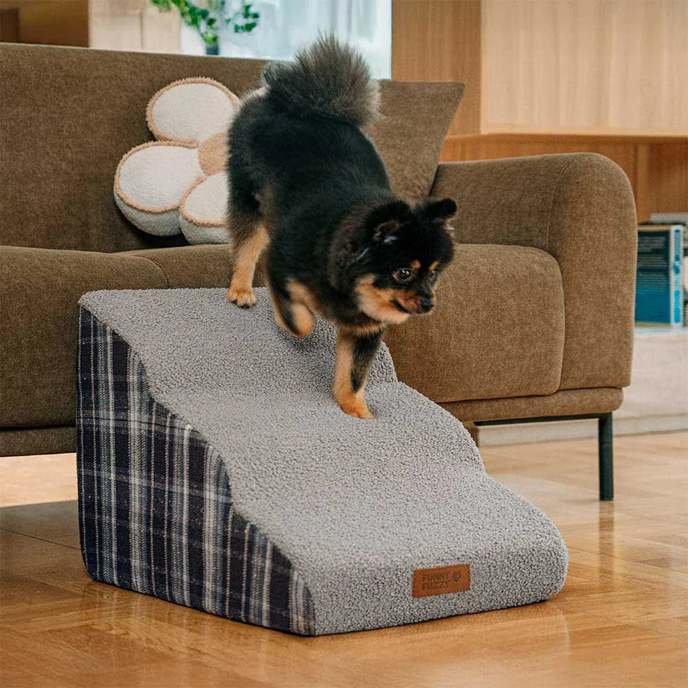 Rampa per animali domestici con scala in spugna ad alta densità, rimovibile e in plaid di peluche - ComfyClimb