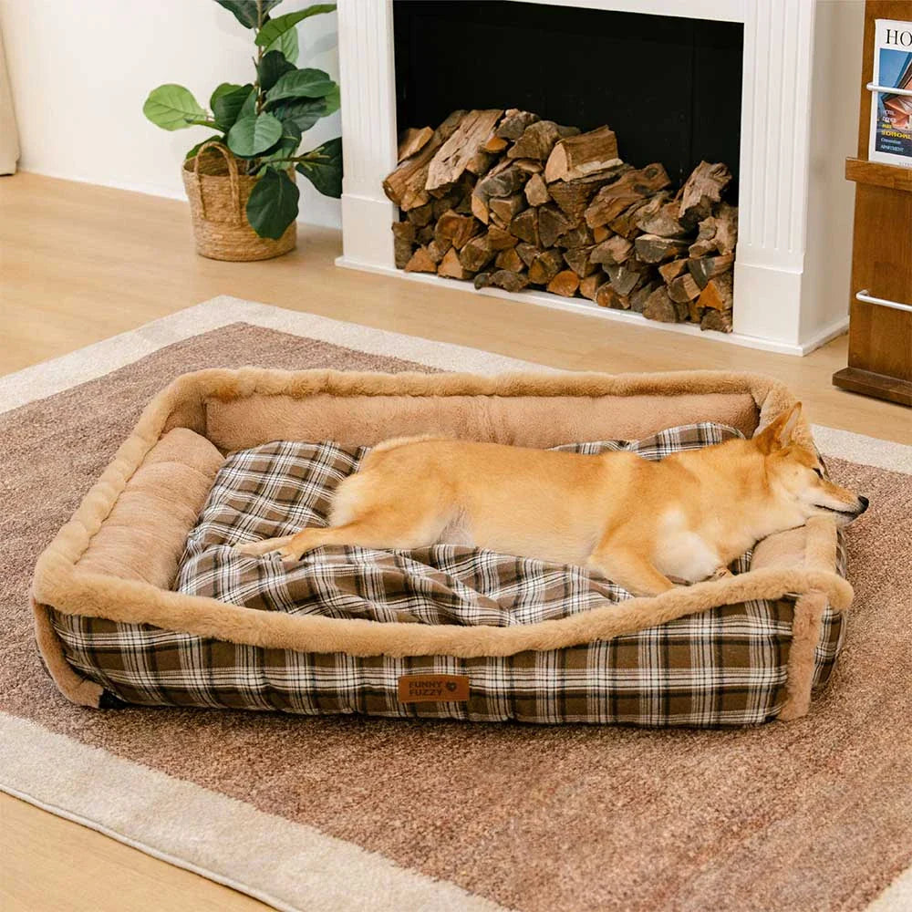 Cuscino per cani vintage a quadretti, lavabile e soffice – TuckNap