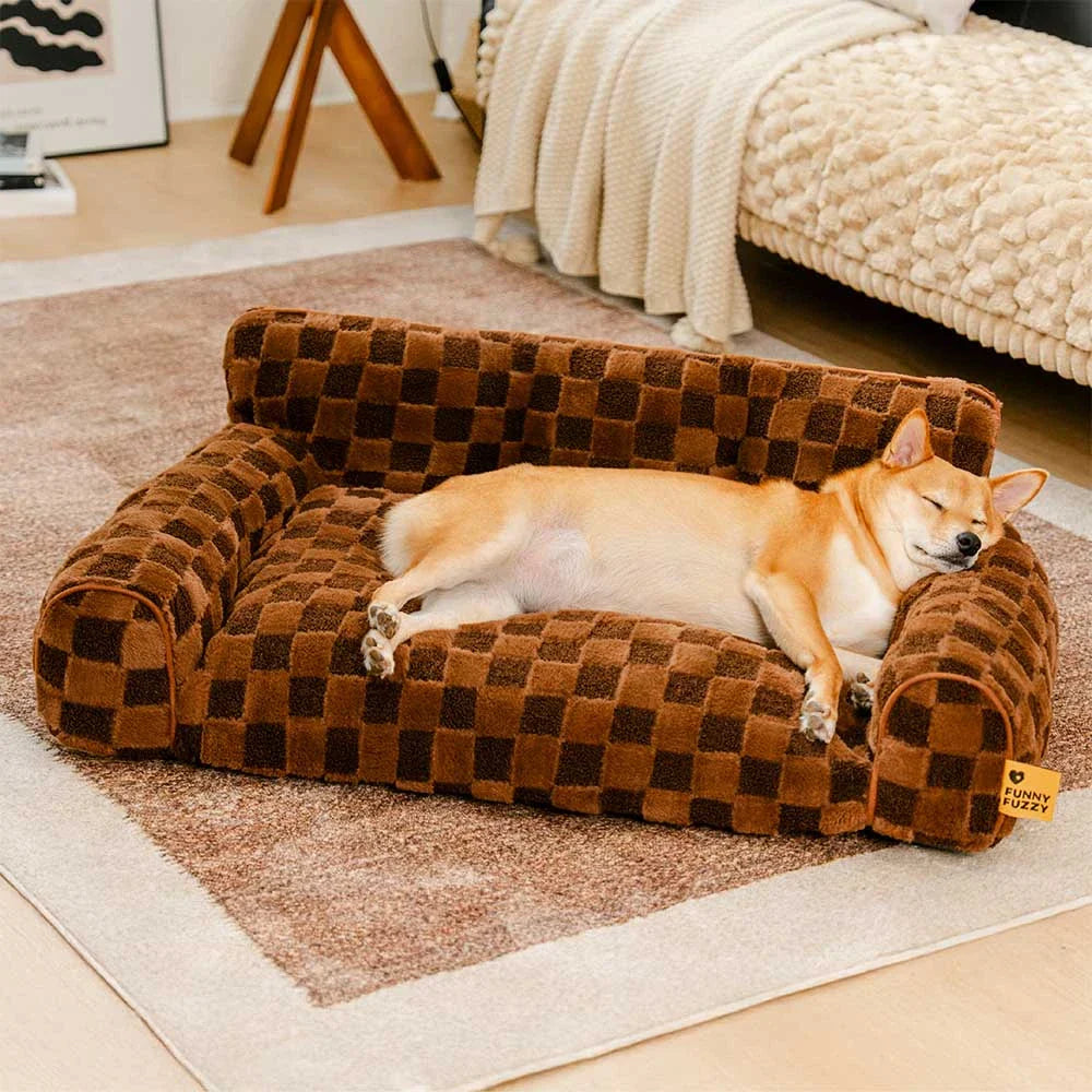 Letto ortopedico rimovibile per cani con cuscino a forma di cuscino, in peluche a quadri - CozyNest