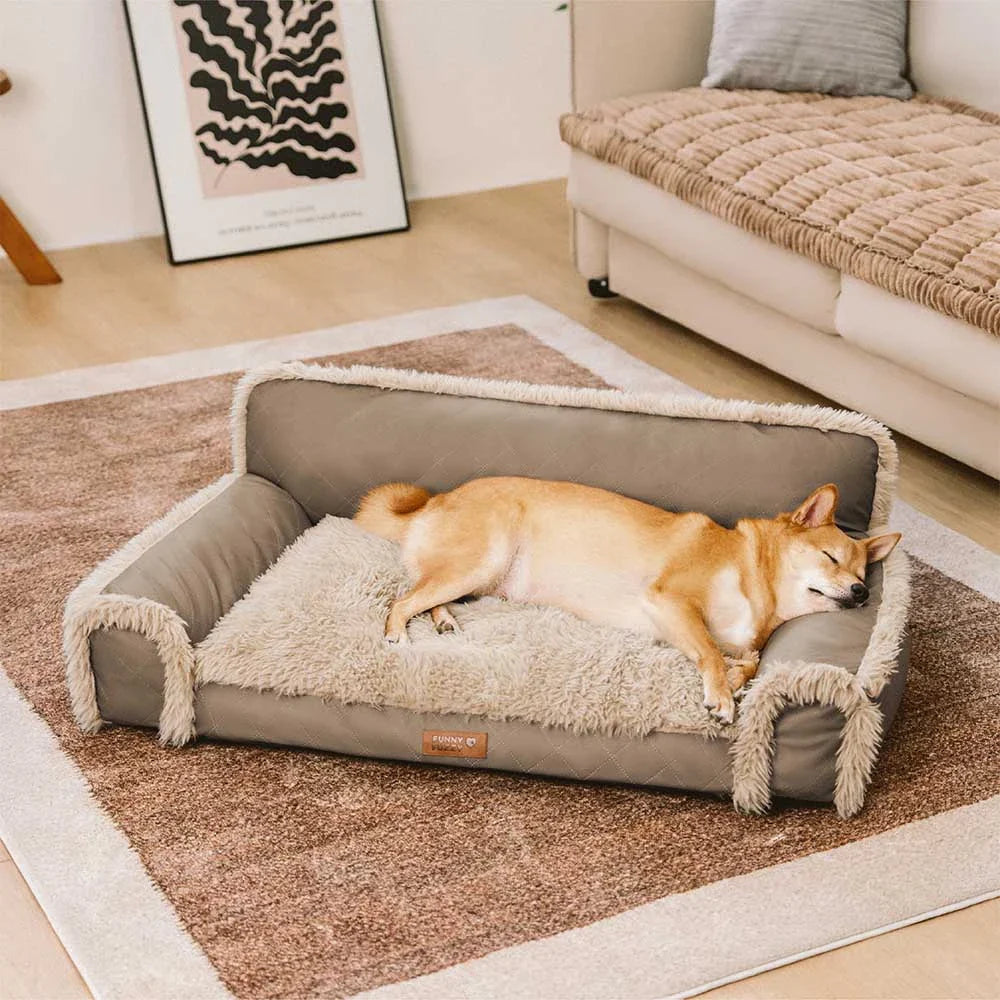 Luxe Faux Leather＆Plush Removable Sponge Orthopedic Dog Bed - WarmRest