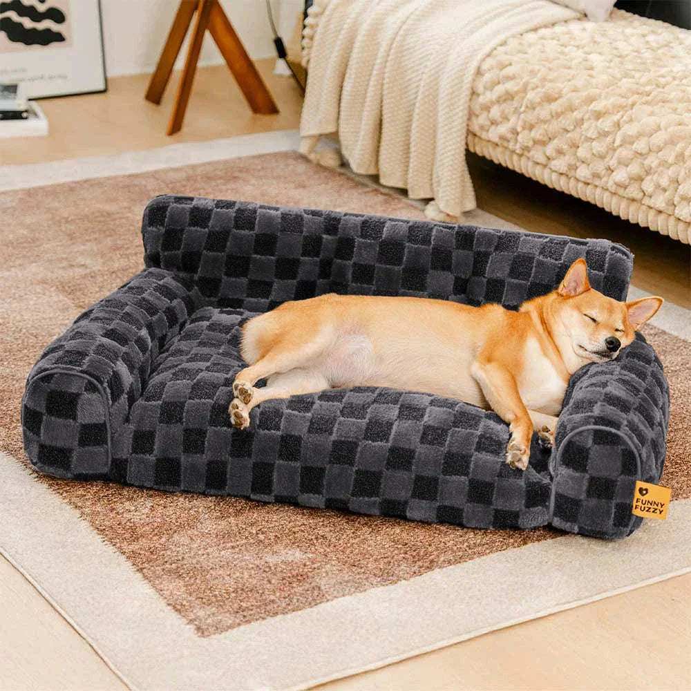 Letto ortopedico rimovibile per cani con cuscino a forma di cuscino, in peluche a quadri - CozyNest