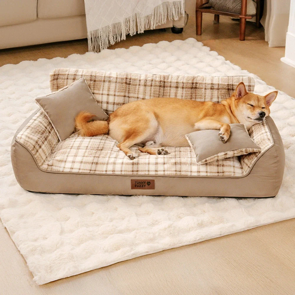 Divano letto ortopedico in plaid vintage con cuscini - CozyLuxe