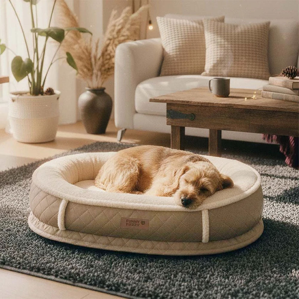 Letto per cani ortopedico a ciambella in finta pelle deluxe e peluche rimovibile - WarmNest
