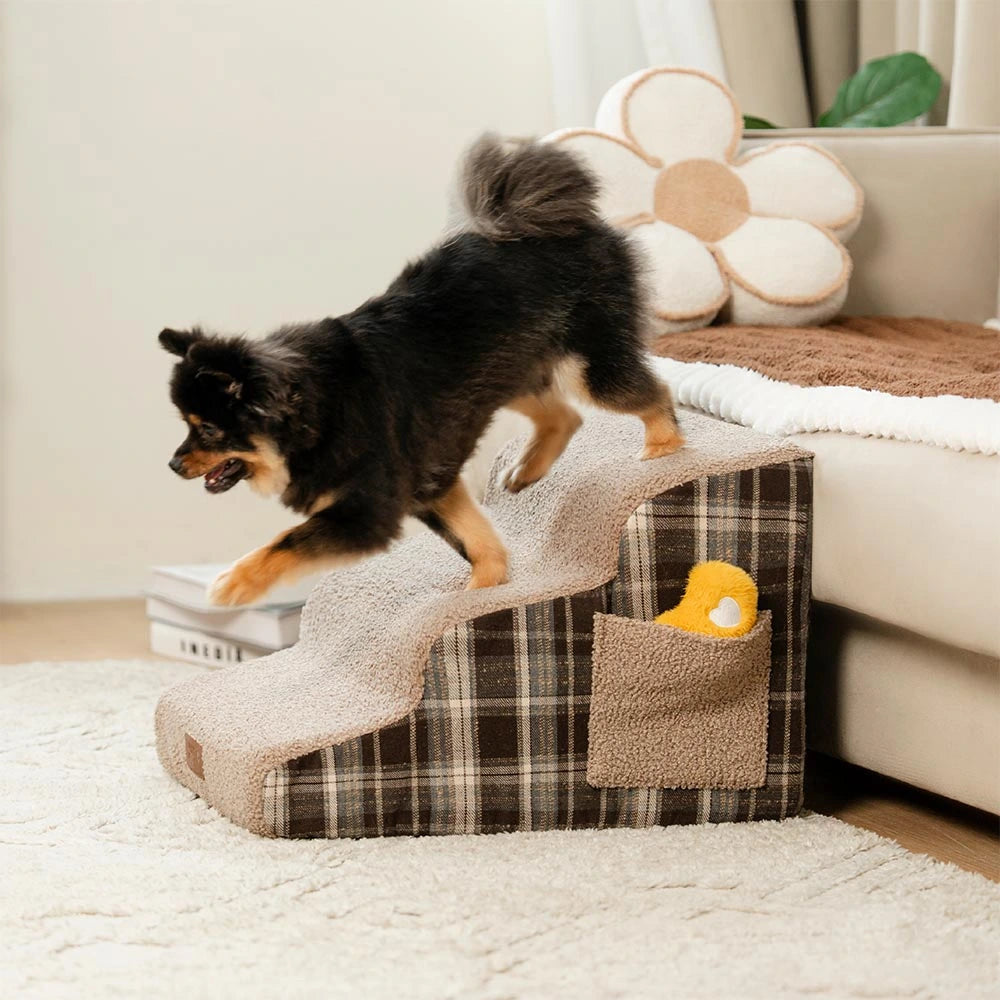 Rampa per animali domestici con scala in spugna ad alta densità, rimovibile e in plaid di peluche - ComfyClimb