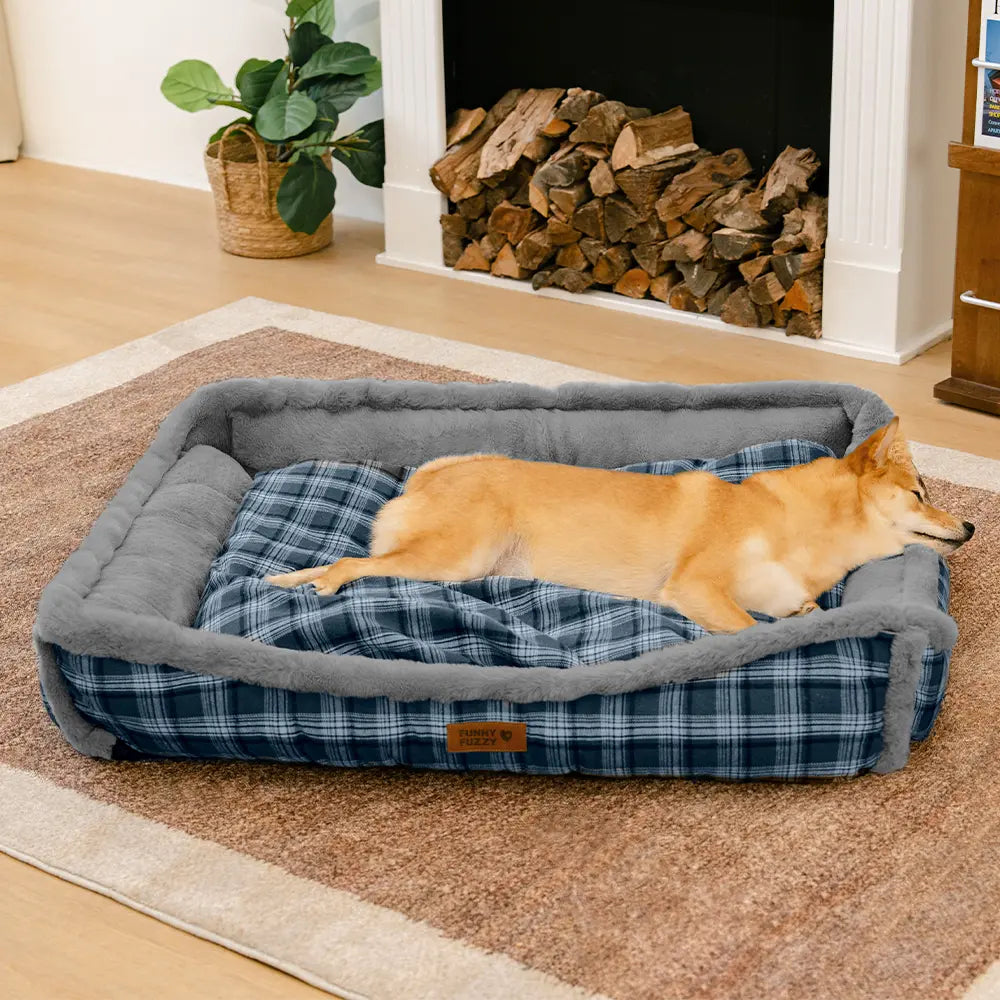Cuscino per cani vintage a quadretti, lavabile e soffice – TuckNap