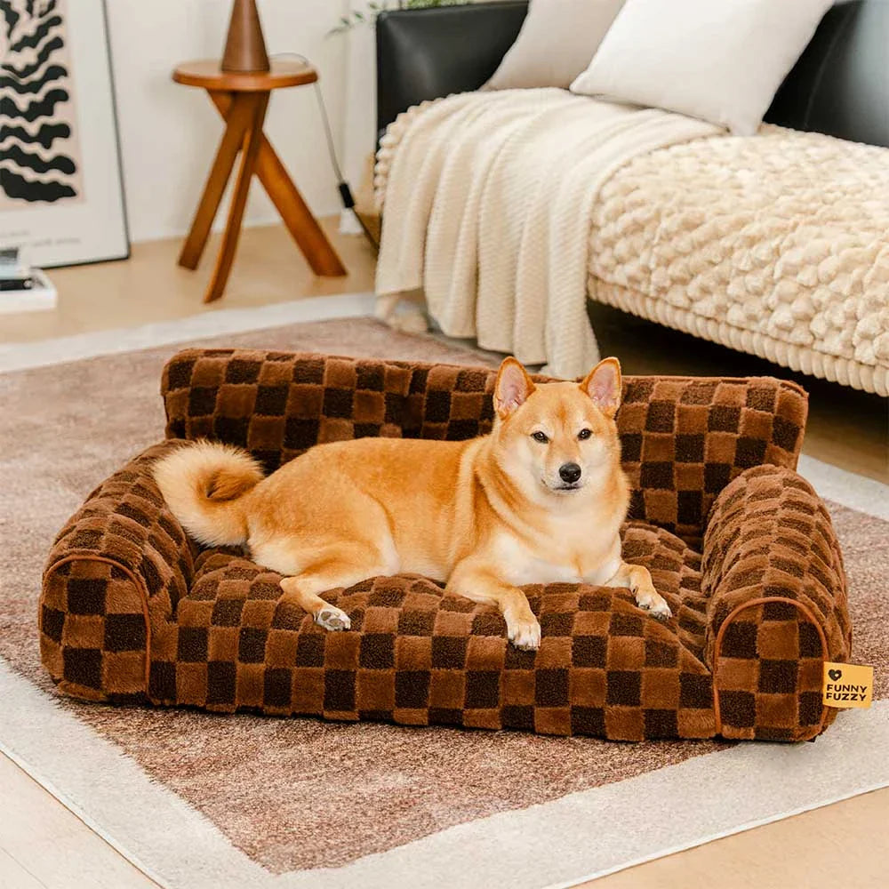 Letto ortopedico rimovibile per cani con cuscino a forma di cuscino, in peluche a quadri - CozyNest