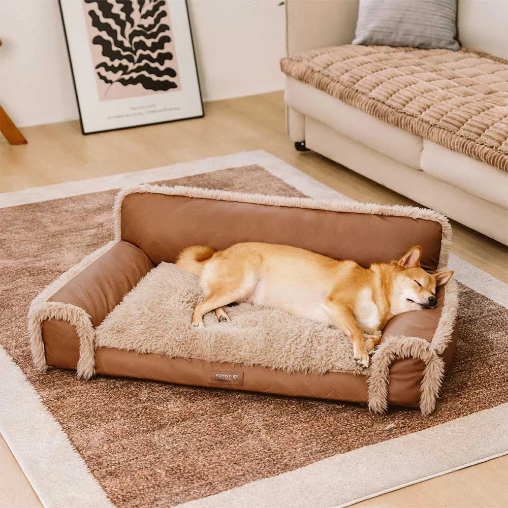 Luxe Faux Leather＆Plush Removable Sponge Orthopedic Dog Bed - WarmRest
