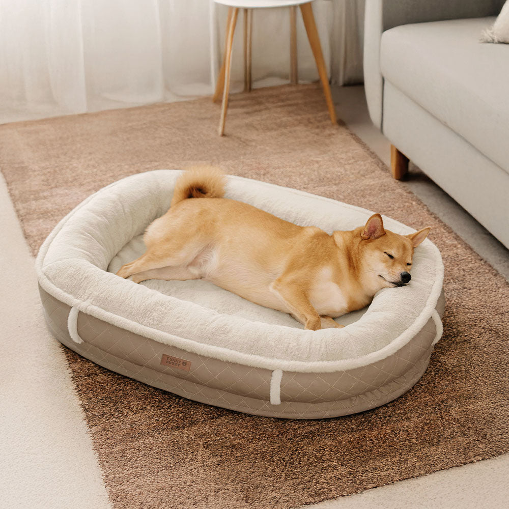 Letto per cani ortopedico a ciambella in finta pelle deluxe e peluche rimovibile - WarmNest