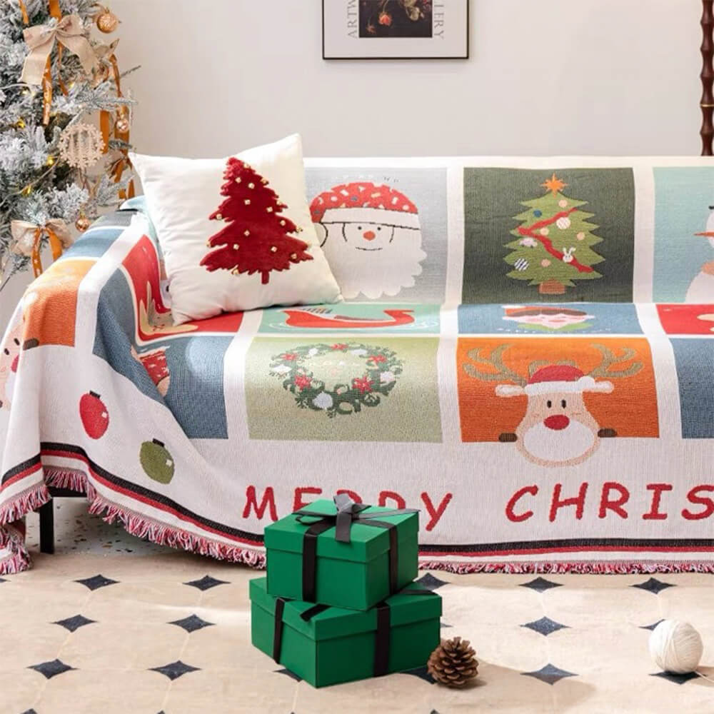 Christmas-Themed Soft Jacquard Knitted Decorative Couch Cover