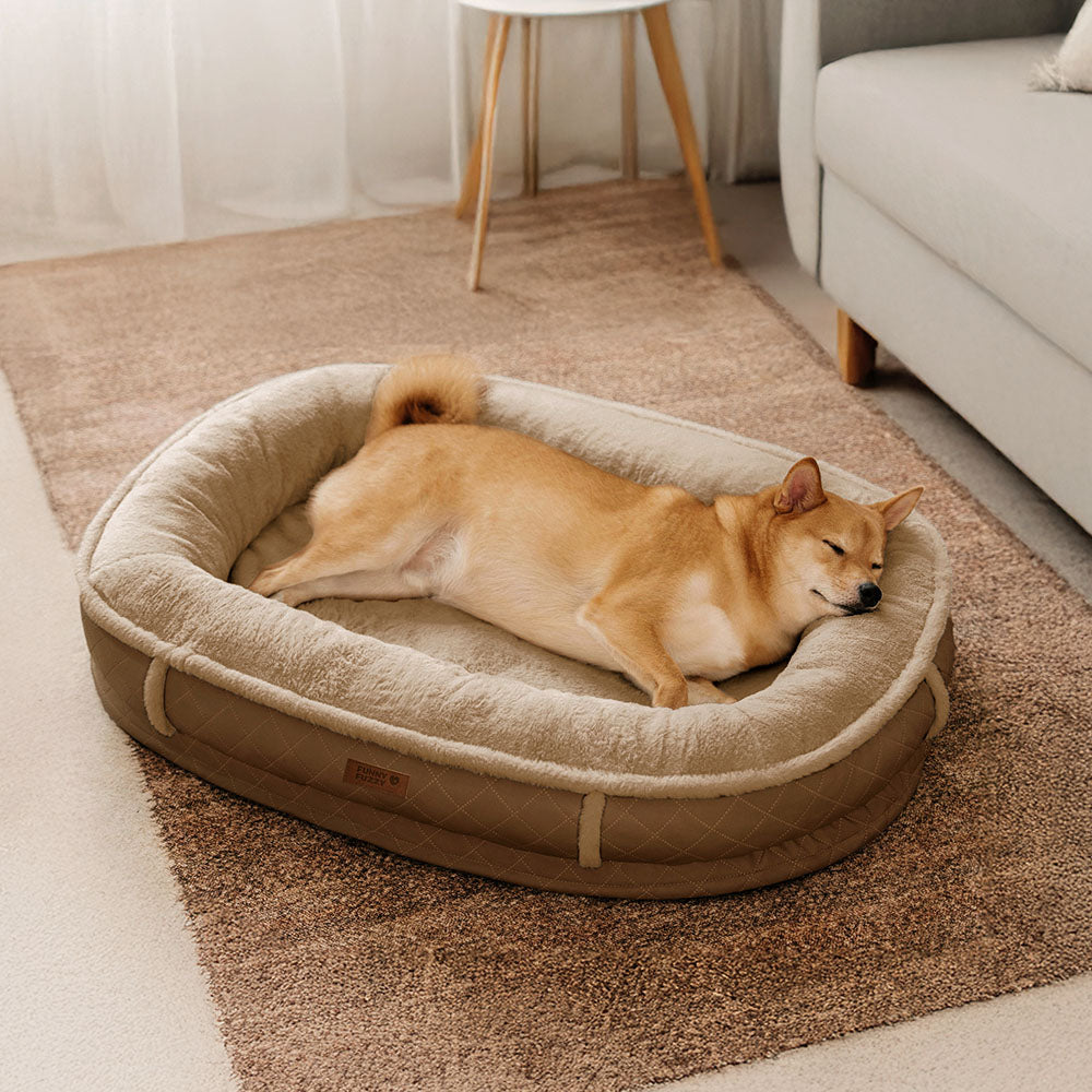 Letto per cani ortopedico a ciambella in finta pelle deluxe e peluche rimovibile - WarmNest