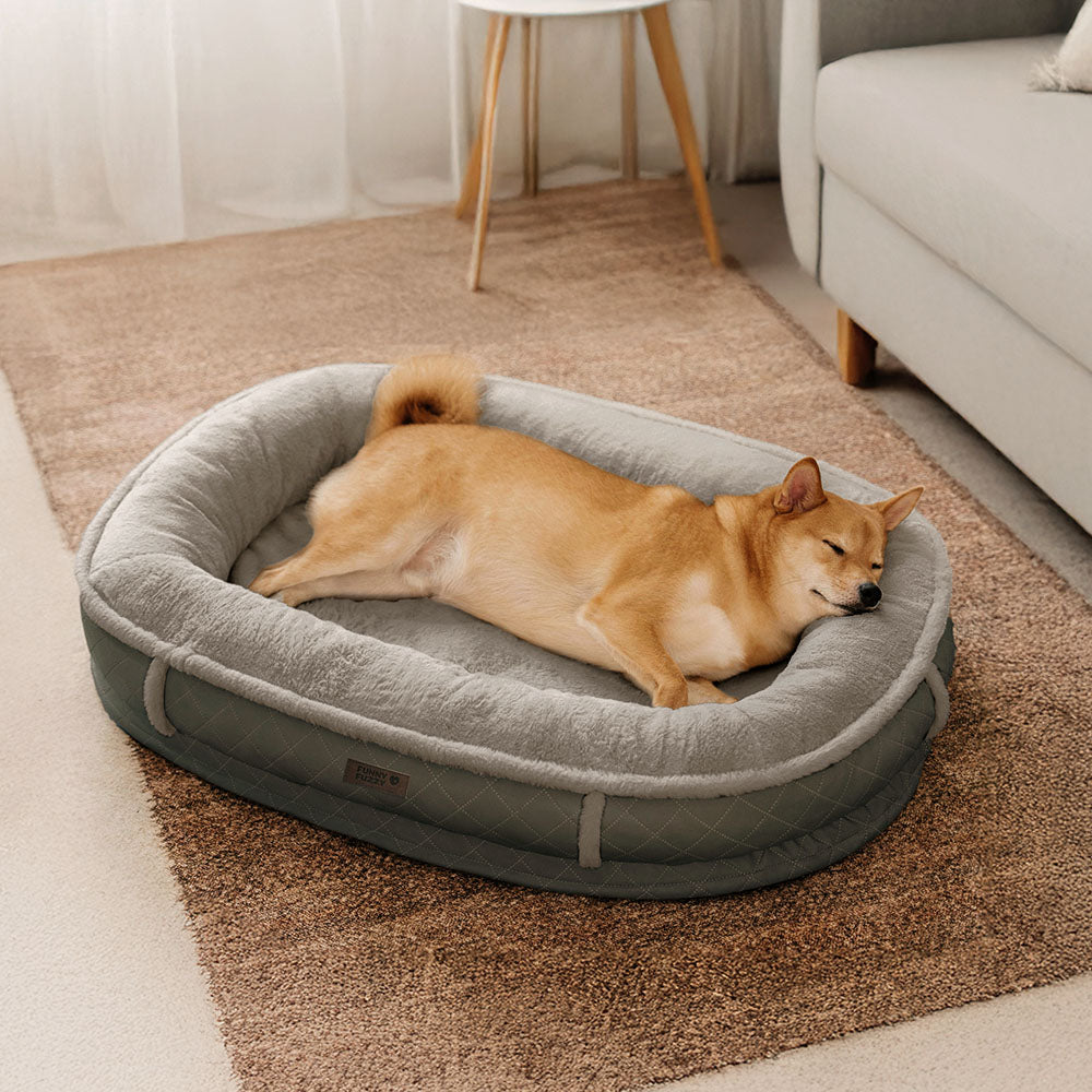 Letto per cani ortopedico a ciambella in finta pelle deluxe e peluche rimovibile - WarmNest