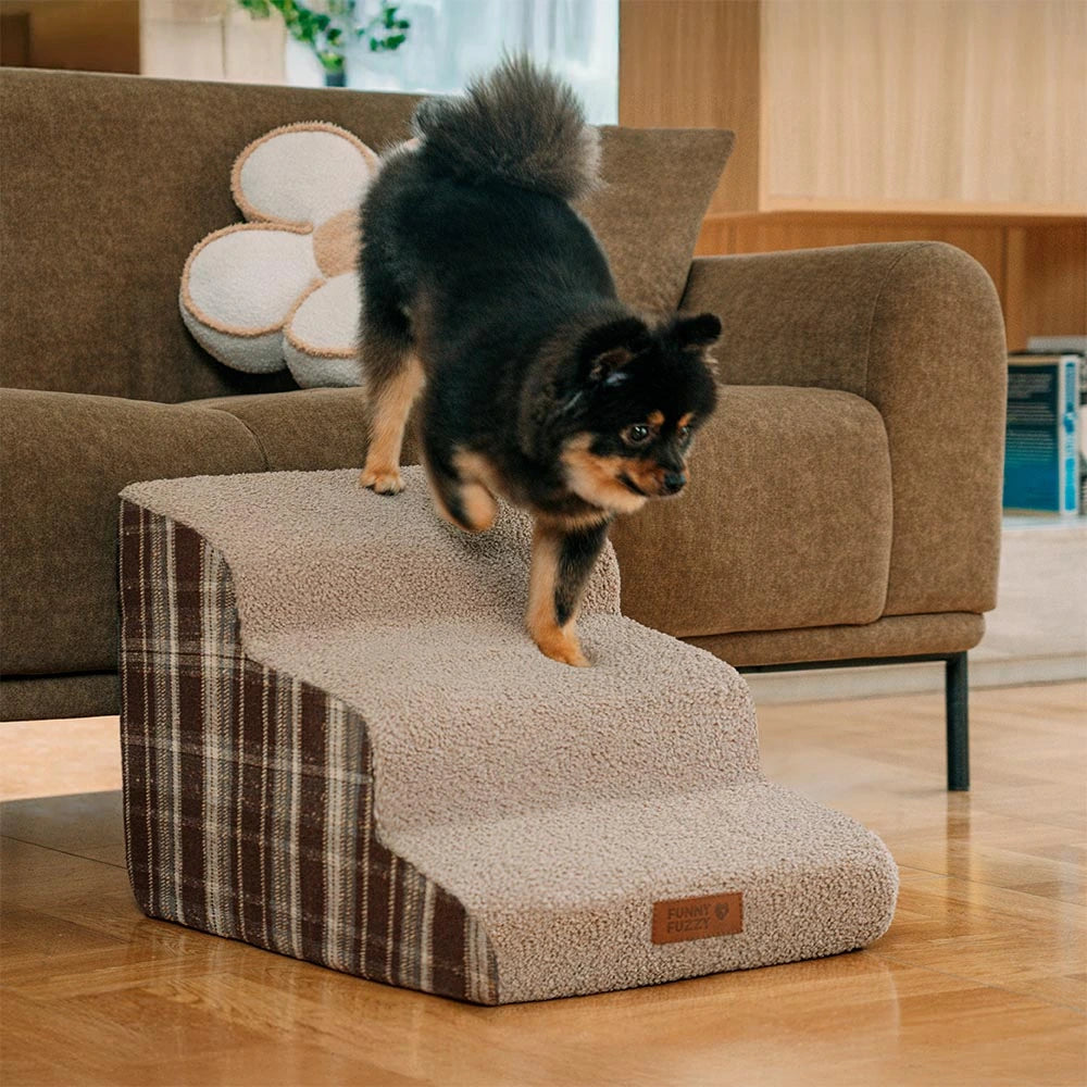 Rampa per animali domestici con scala in spugna ad alta densità, rimovibile e in plaid di peluche - ComfyClimb