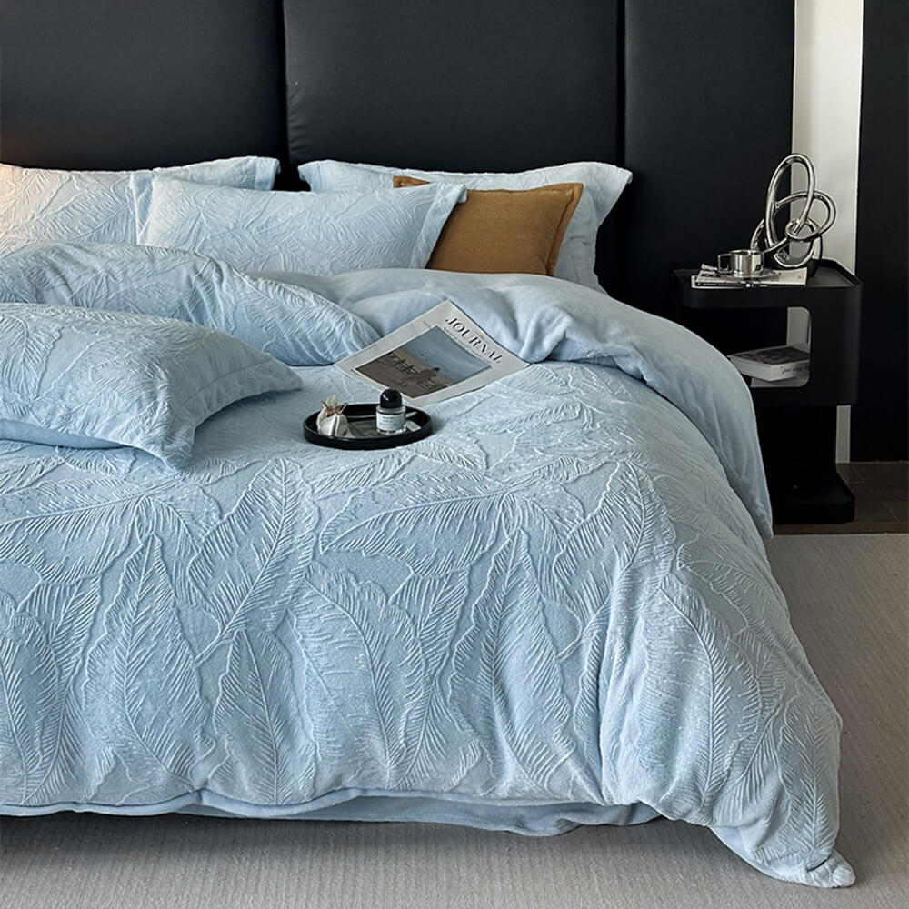 Set di lenzuola in velluto caldo di latte con relief di foglia naturale