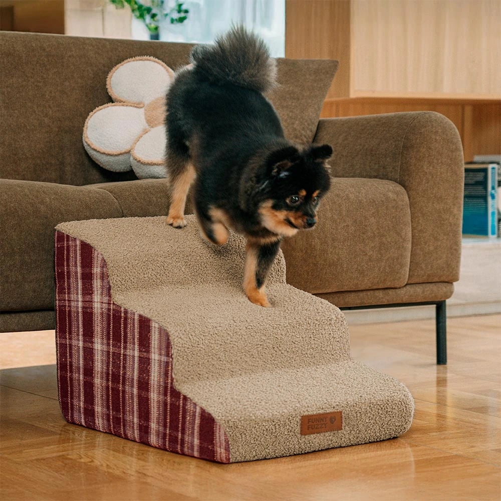 Rampa per animali domestici con scala in spugna ad alta densità, rimovibile e in plaid di peluche - ComfyClimb
