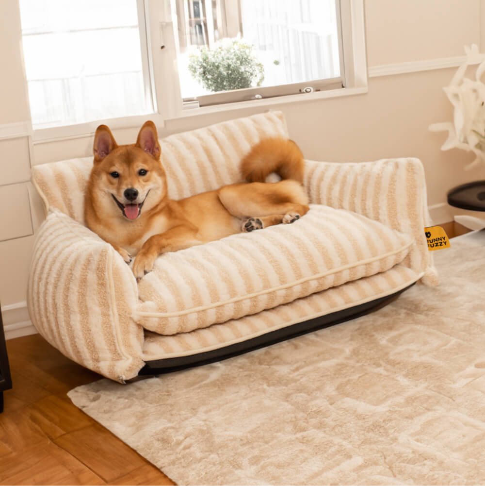 Canapé-lit double couche en fausse laine d'agneau à rayures pour chien et chat