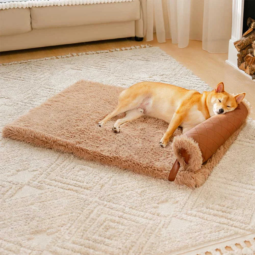 Tappetino per cani in similpelle bifaccia e caldo in peluche, con spugna removibile e cuscino