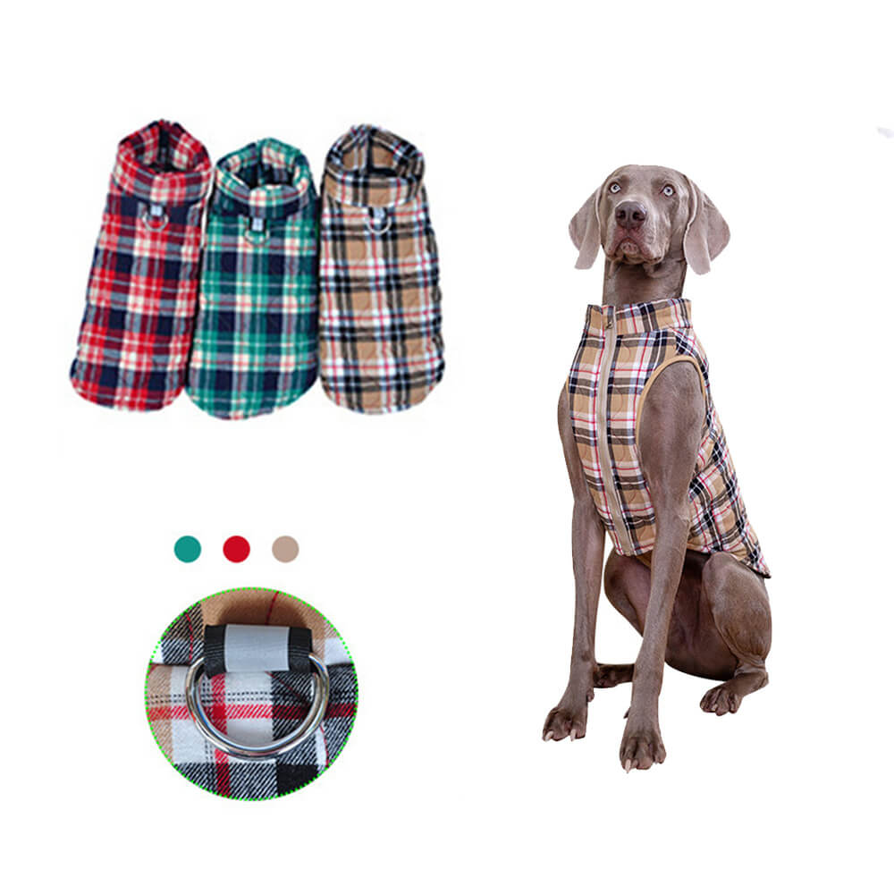 Giacca imbottita con gilet scozzese per cani in stile britannico con anello a D