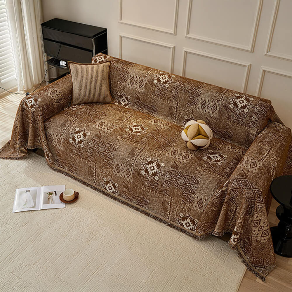 Copertura per divano reversibile in chenille con motivo marocchino, resistente ai graffi di gatto.