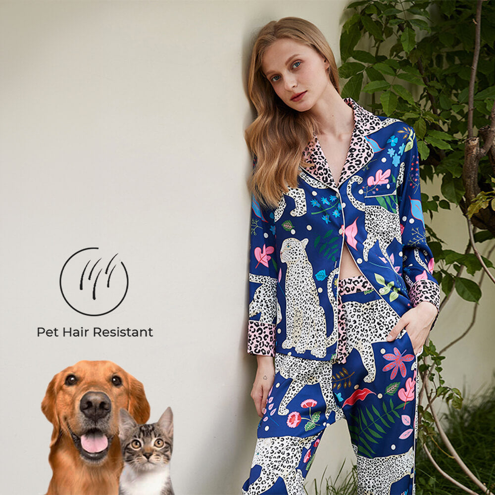 Unique Animal Print Pet Hair-Resistant Satin Pajama Set