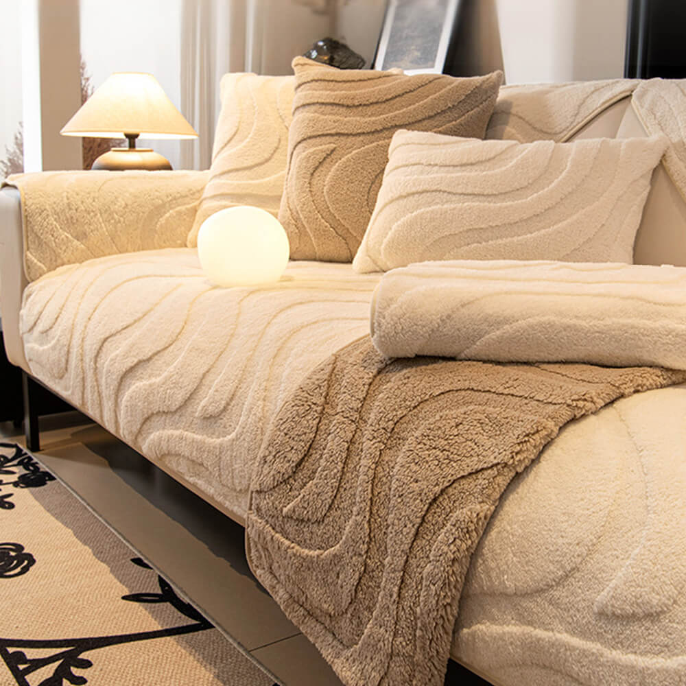 Copertura per divano antiscivolo in jacquard curvato in morbido peluche